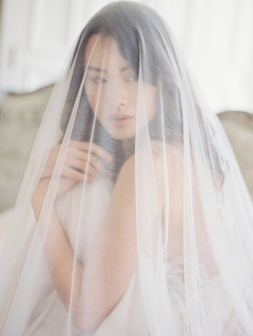 ANGELIQUE | French Silk Drop Veil Fingertip with blusher